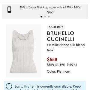 Brunello Cucinelli Metallic Ribbed Silk blend tank (platinum color)